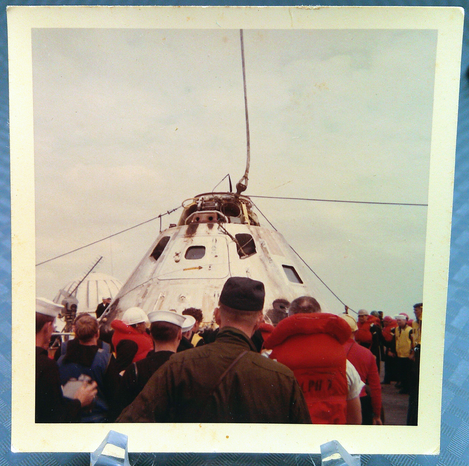 Authentic Photo 1969 Apollo 9 Capsule Recovery USS Guadalcanal Navy Ship 3.5"