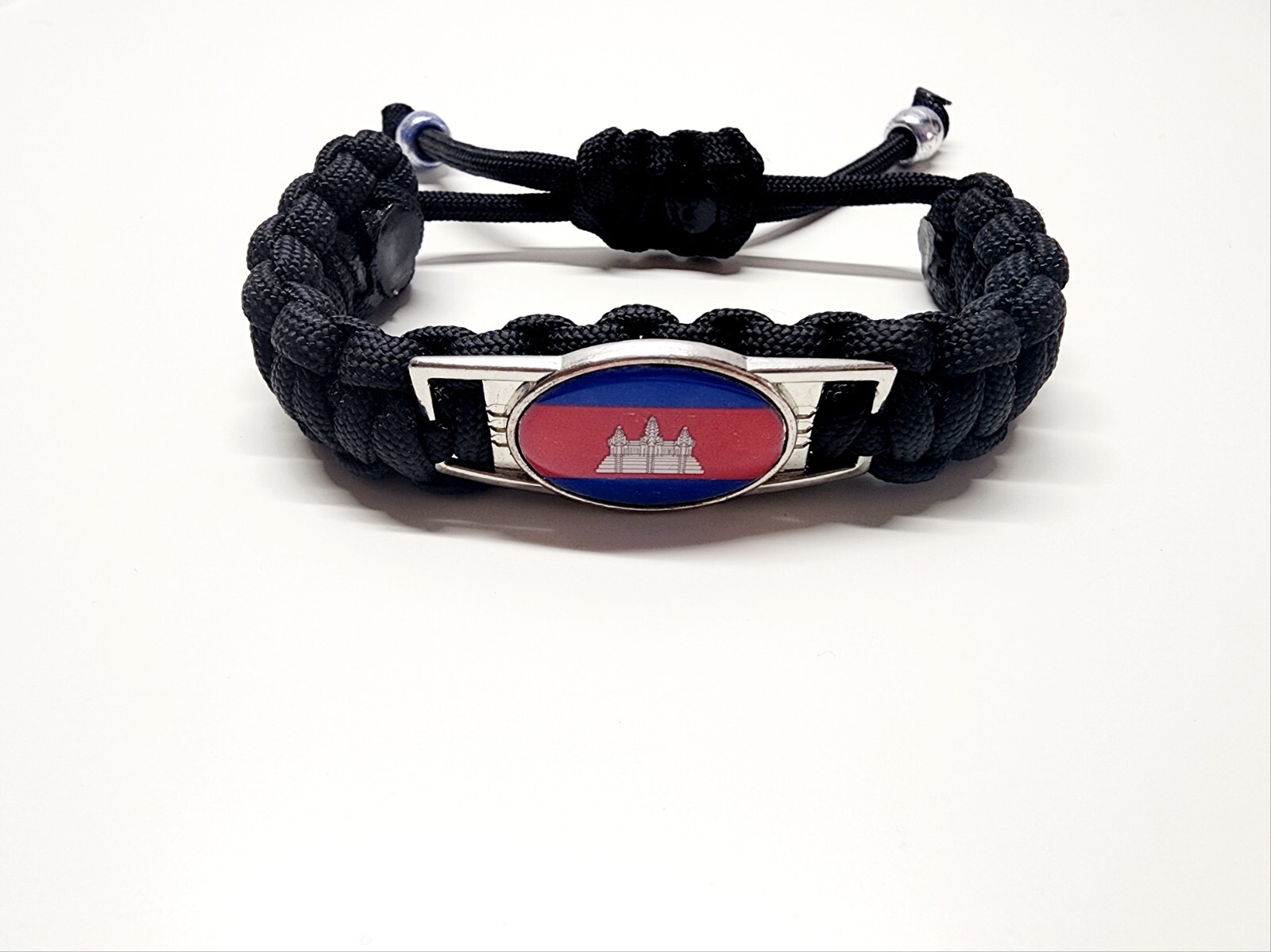 Cambodian Pride Adjustable Charm Bracelet Cambodia Flag On Black Band Great Gift