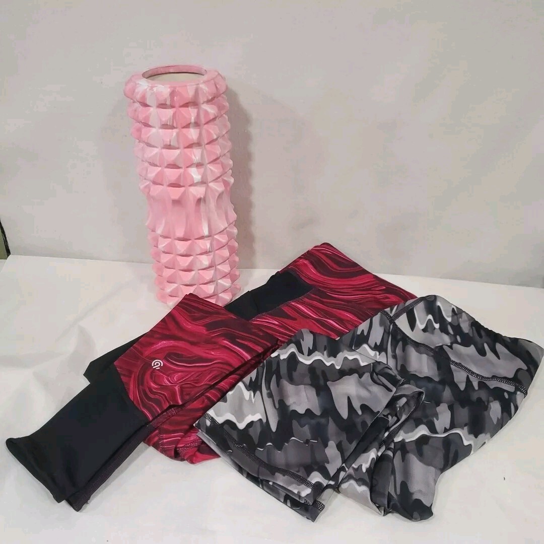 Reebok & Champion Yoga Pants Med Leggings Capri + Exercise Massage Roller *Read*