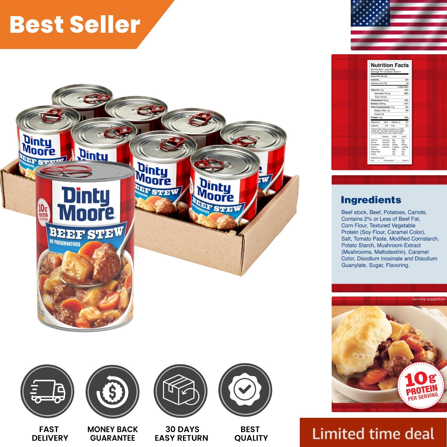 Bulk Beef Stew Cans - 8-Pack of Gluten-Free, Protein-Packed Meals for Busy Days