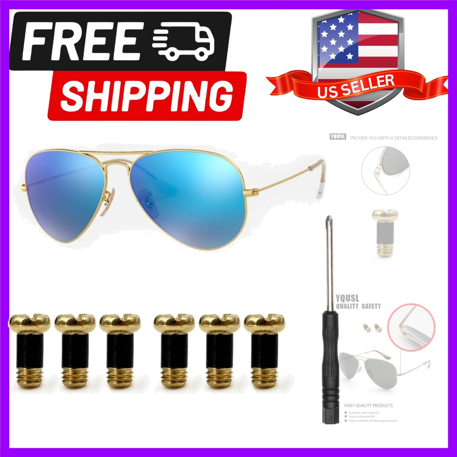 3 Pairs Gold Replacement Repair Screw for Ray-Ban Aviator RB3025 Sunglass Rep...