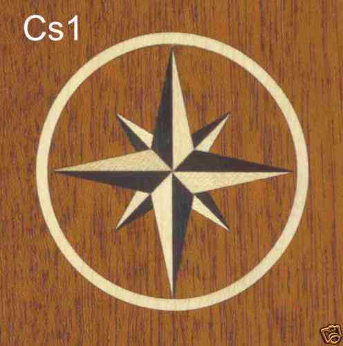 Compass Star Veneer Inlay Marquetry #CS1 3" or 2", VENEER WOODWORKING REQUIRED