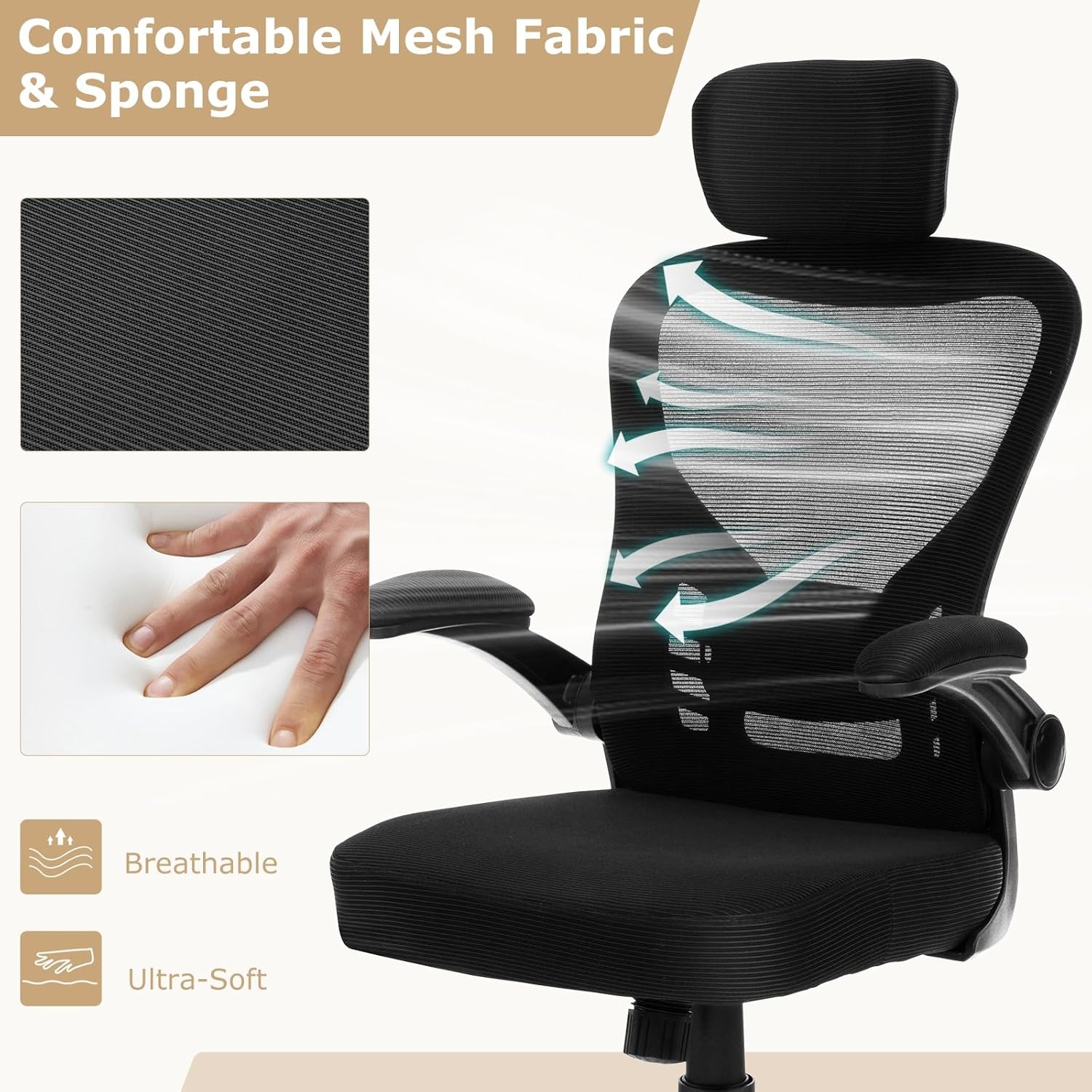 Ergonomic Mesh Office Chair Home Office Desk Chair W/ Adjustable Headrest