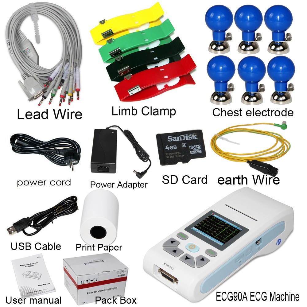 12-Lead EKG ECG Machine ECG90A Touch Screen, USB PC Software & Built-in Printer