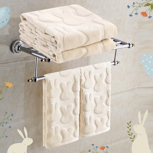 Quera 2 Pack Easter Hand Towels Beige Rabbit Bunny Spring Bathroom Easter 1