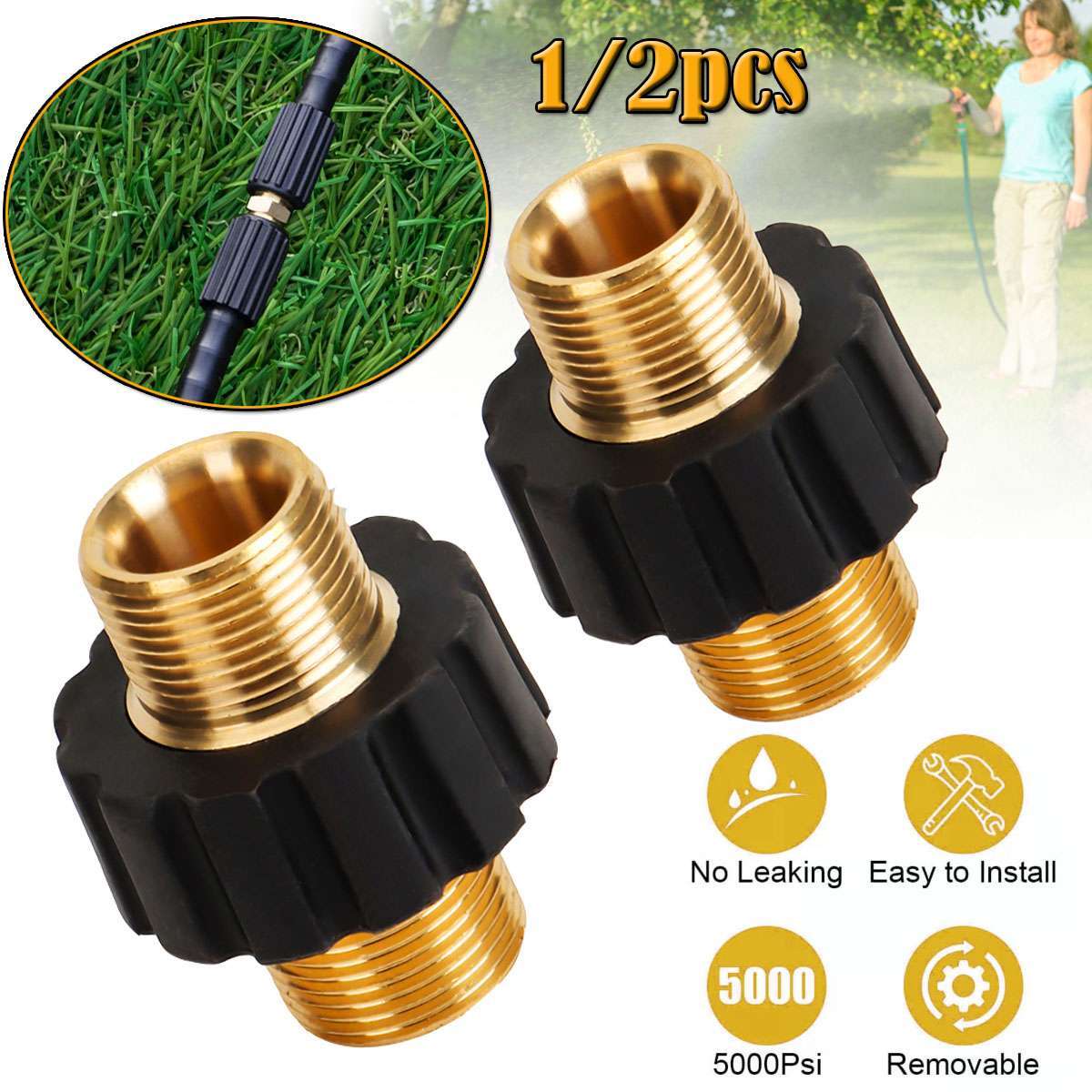 Brass Pressure Washer Connector Quick Connect Fitting M22-14mm Hose Adapter