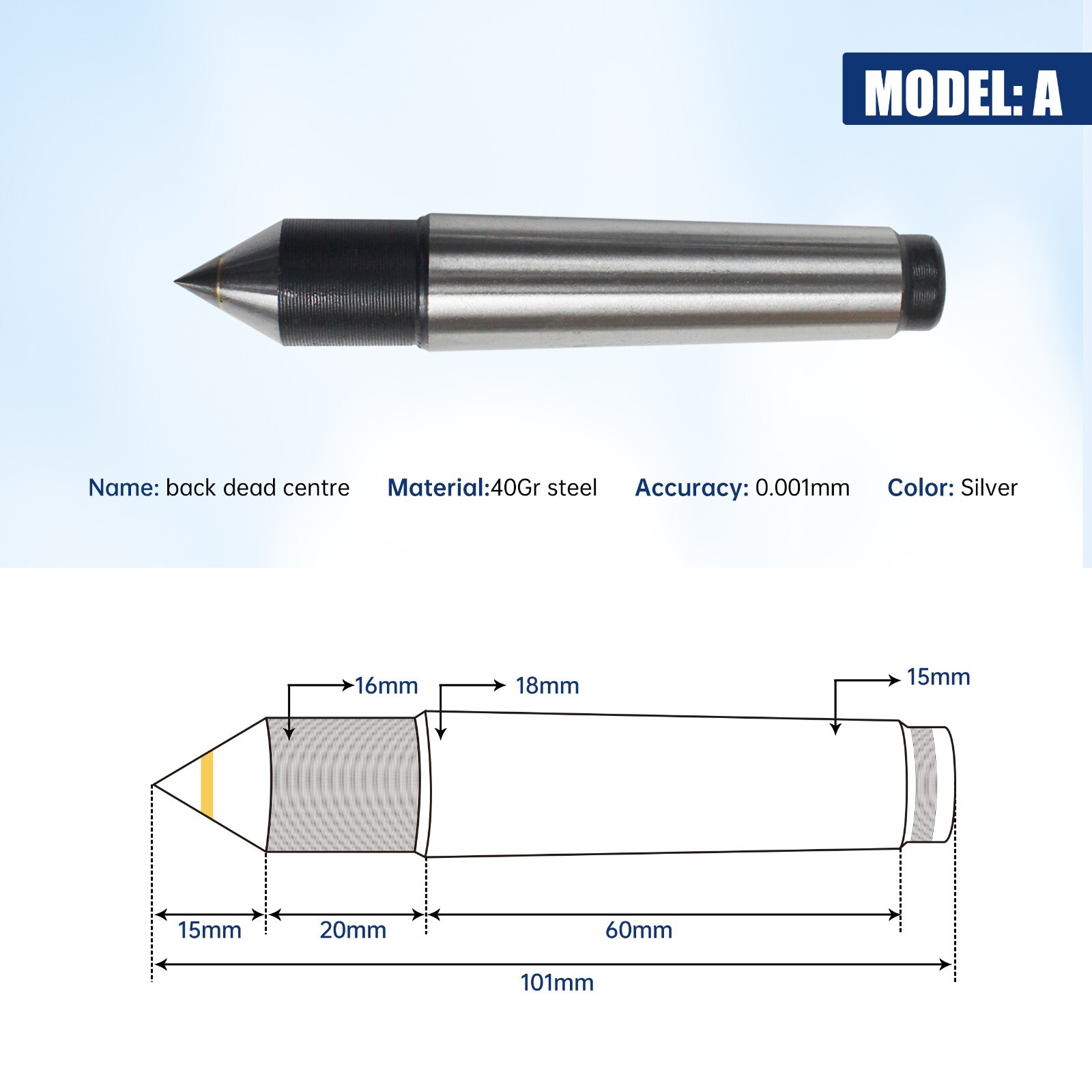 【US】65mm MT2 Lathe Center Tailstock with 4pcs Replaceable Heads For CNC Router