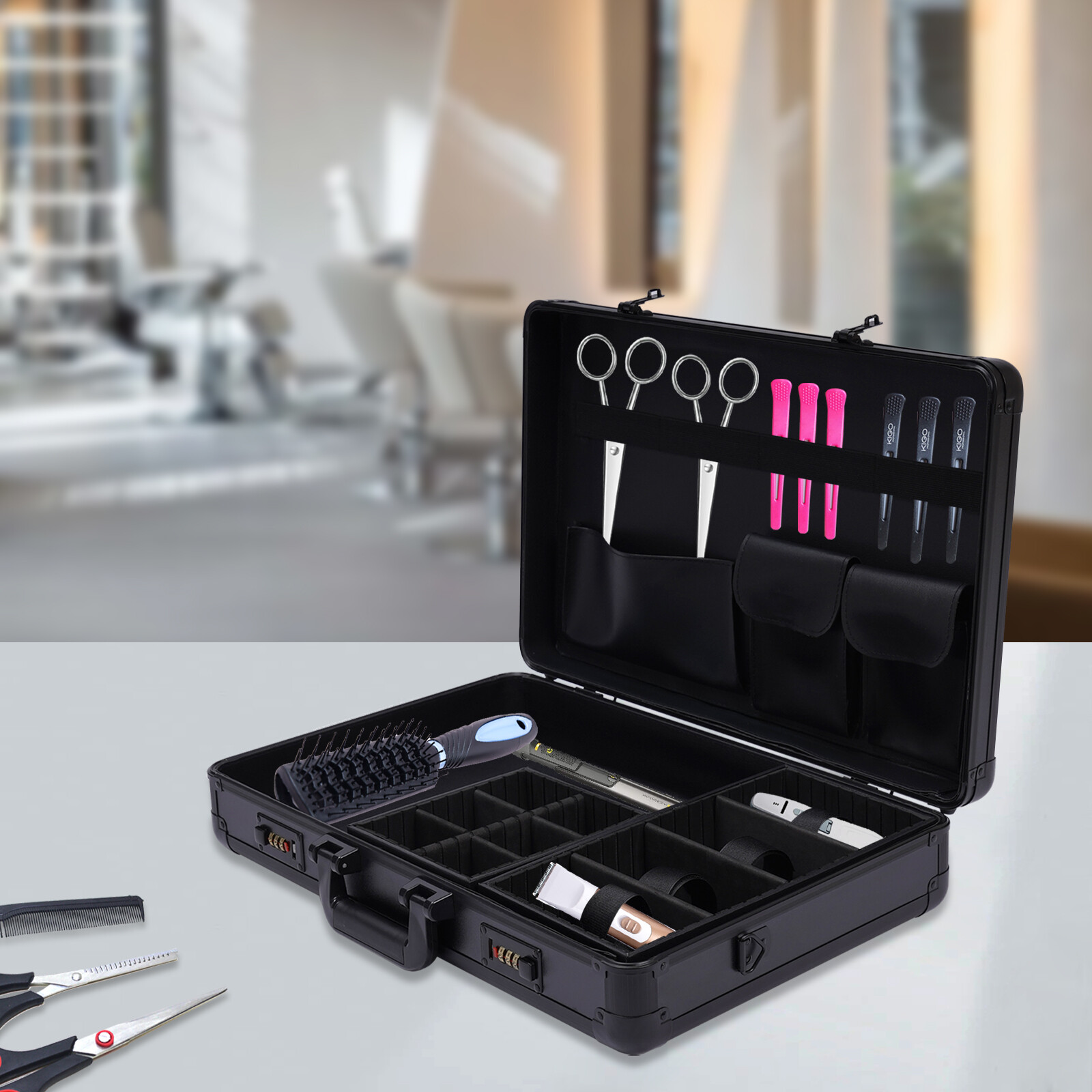 Professional Black Barber Suitcase with Digital Lock & Ample Storage