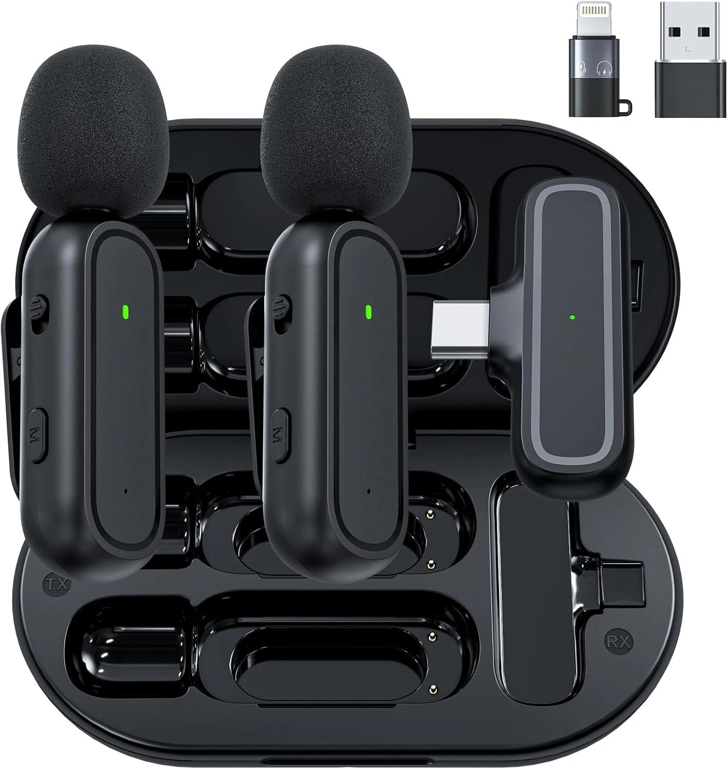 Dual Wireless Lavalier Microphone Plug&Play Clip Lapel Mic for iPhone Interview