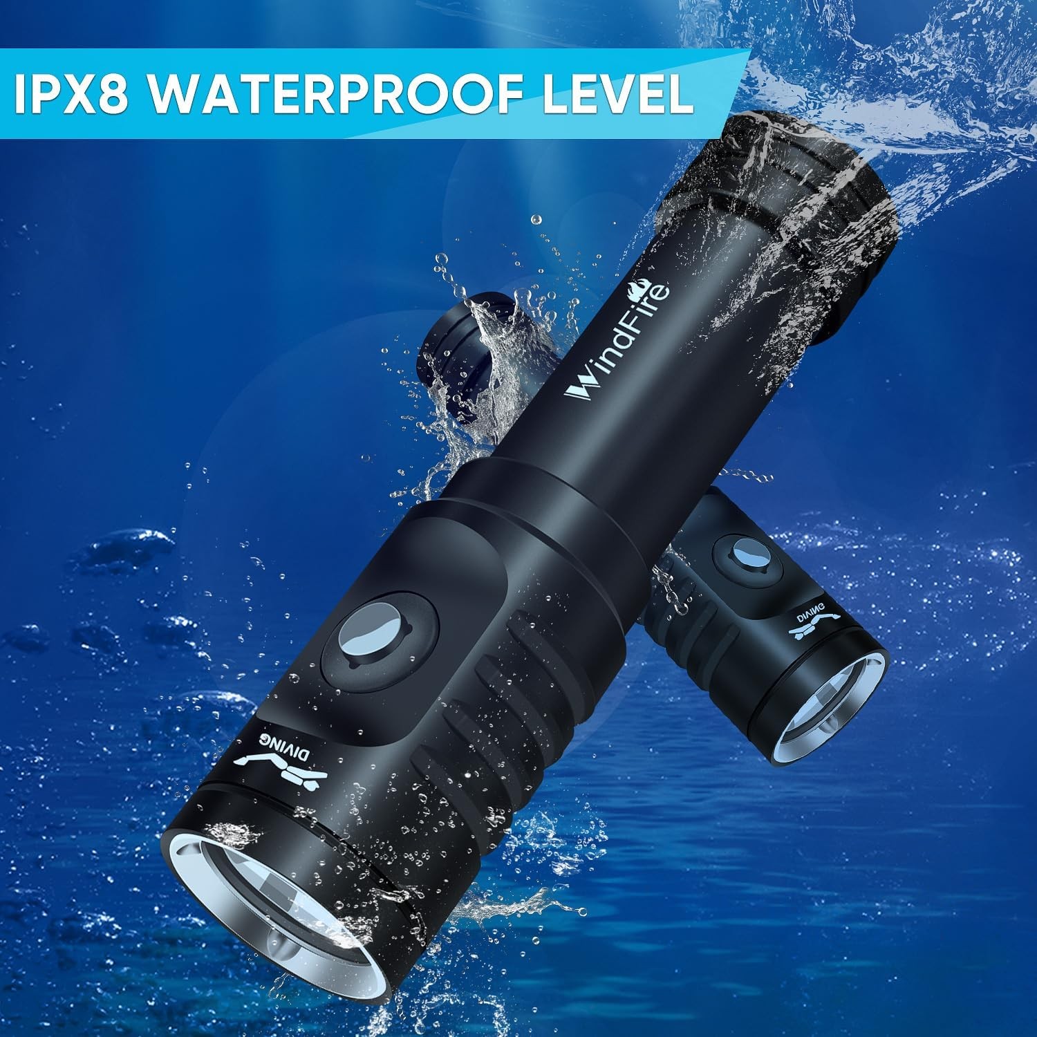 WINDFIRE Dive Light Scuba Diving Flashlight, Super Bright Rechargeable Waterproo