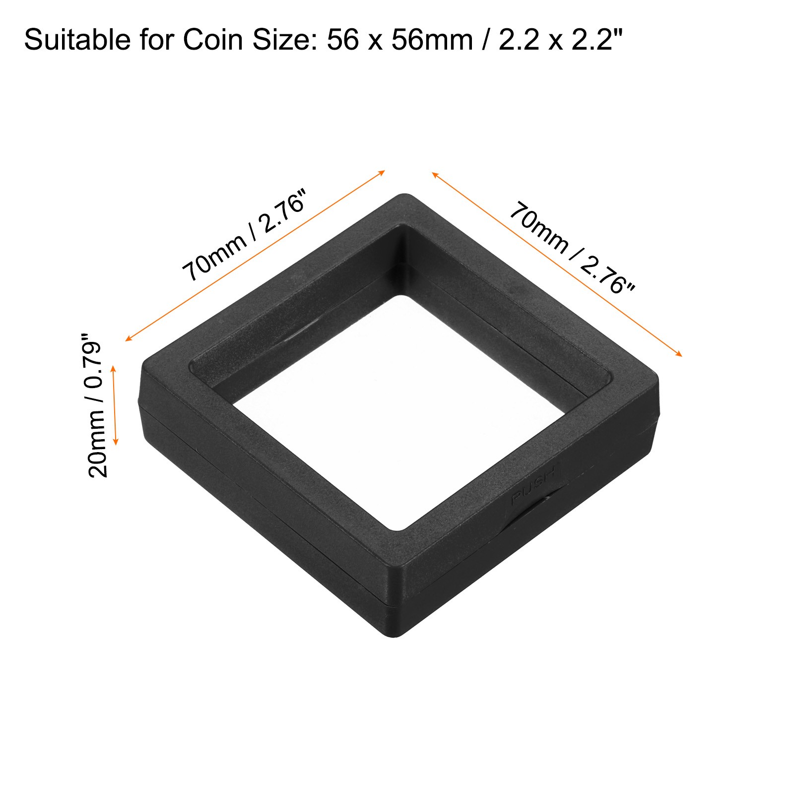 2.8" x 2.8" 3D Floating Display Case, 8pcs with Base Stand, Black