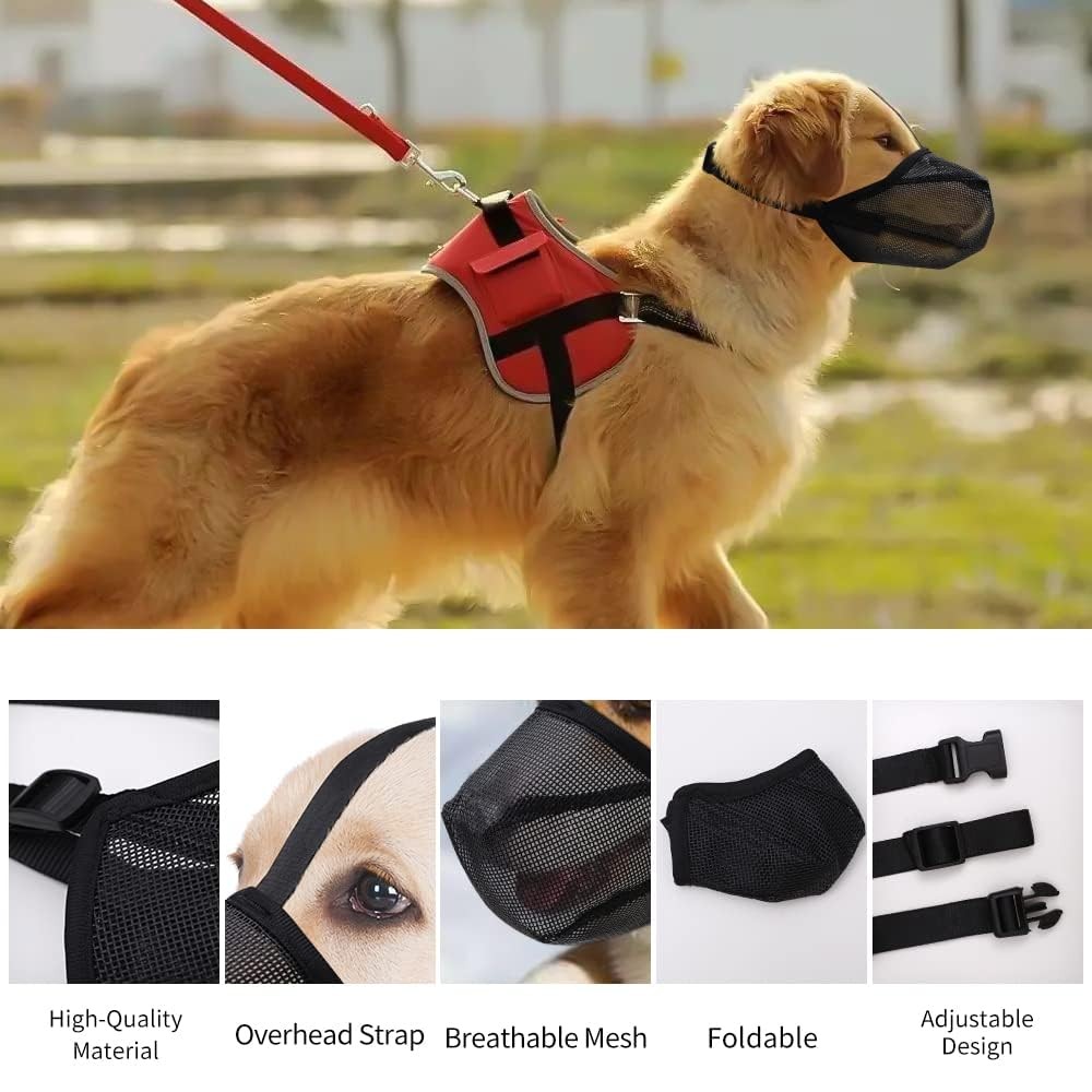 Dog Muzzle Soft Mesh Breathable Adjustable Fit Prevent Biting Chewing Barking L
