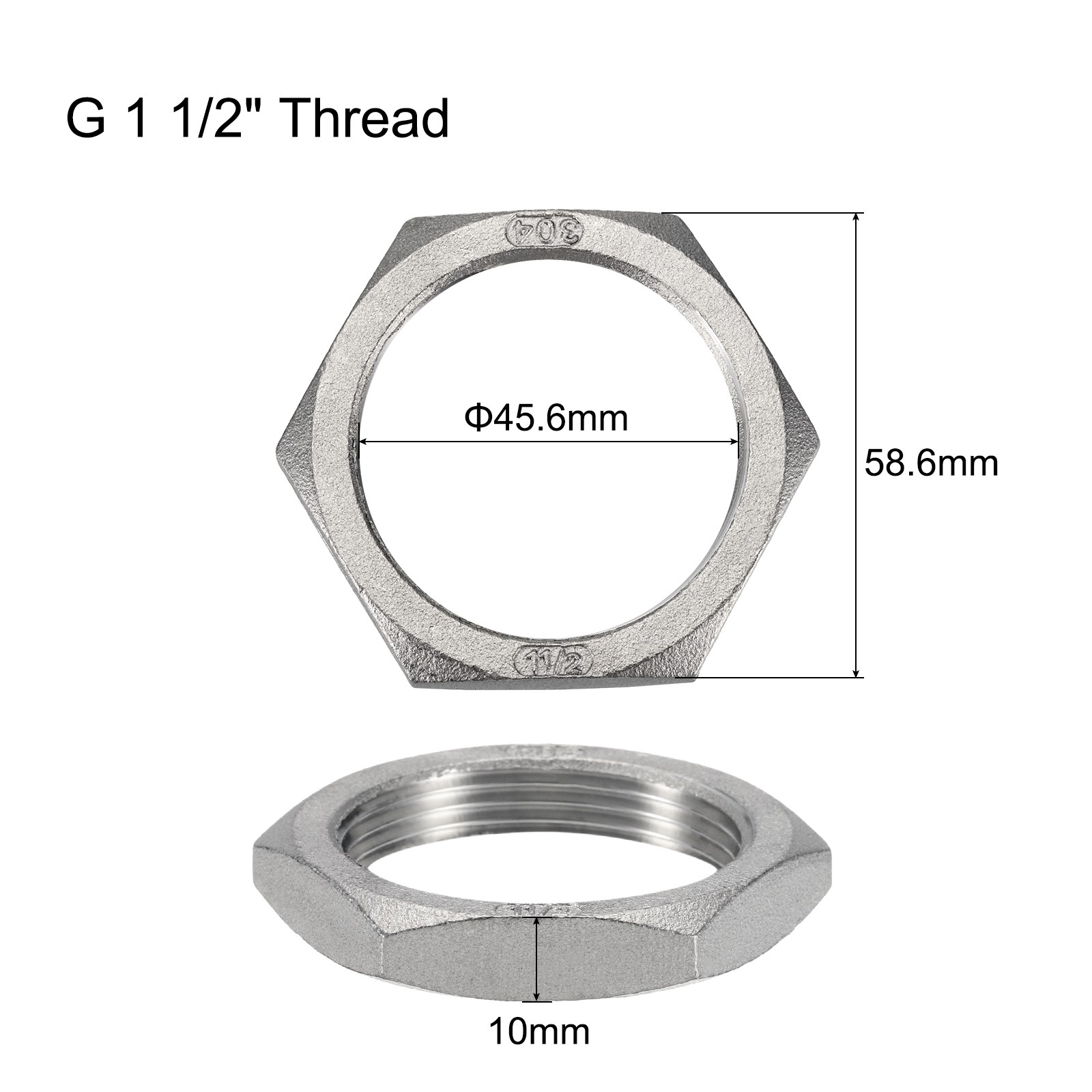 2Pcs Cast Pipe Fitting Hex Locknut Nut 1 1/2" Female Thread DN40