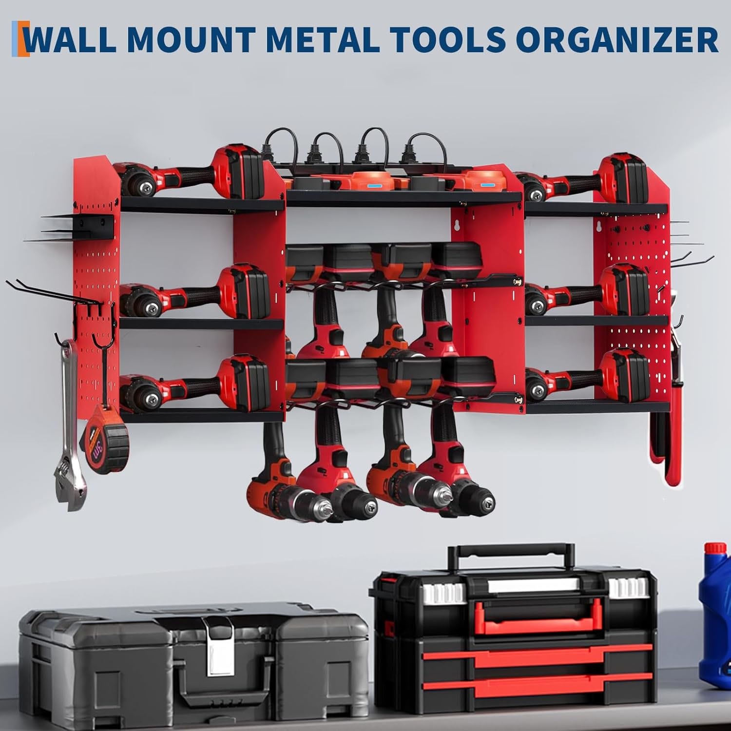 3 Layer Power Tool Organizer Wall Mount Cordless 8 Drills Hanger Storage Rack