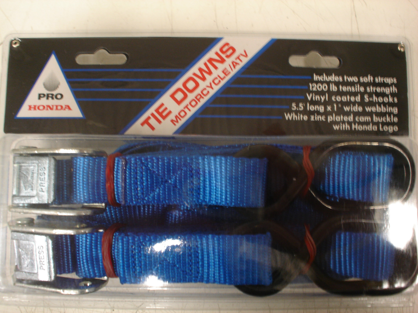 Honda Motorcycle Tie Downs W/ Soft Ties.  Blue 09L00-YXB-10TDL