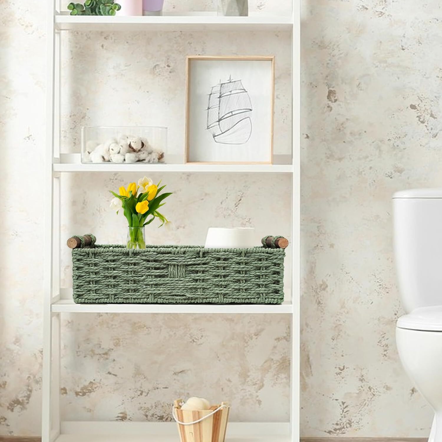 Round Paper Rope Storage Basket Wicker Storage Basket with Handle