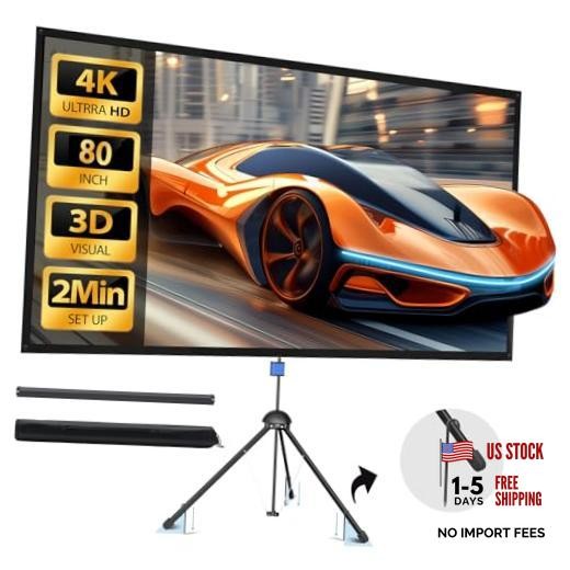 80" 4K HD PVC Projector Screen with Stand - 16:9, 1.5 Gain, 80 INCH