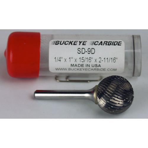Carbide Burr (SD-9D) Ball Shape - Double Cut - 1/4 x 1 x 15/16 x 2 11/16