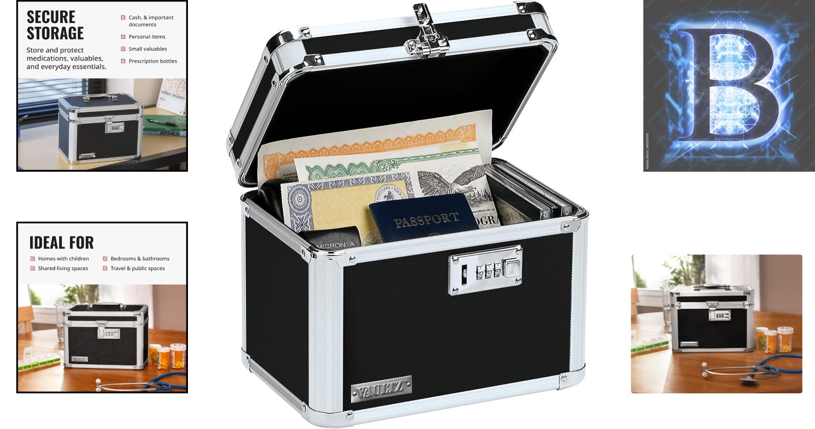 Secure 3-Digit Combination Lock Box - Protect Valuables & Documents - 9.88x7.75