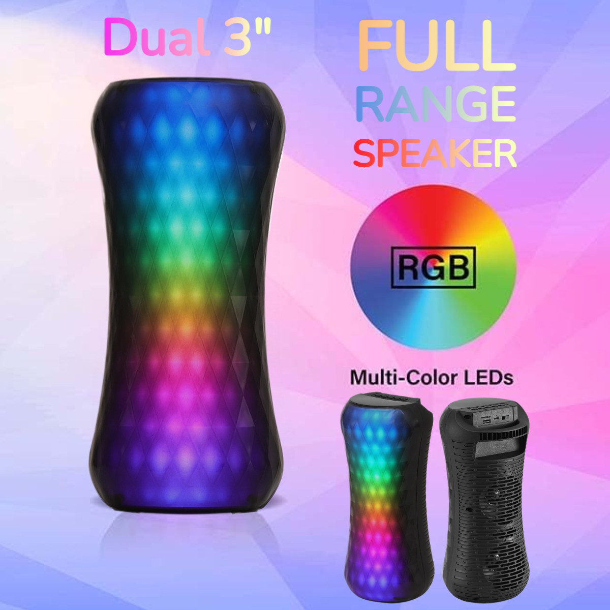 2500W Rechargeable Bluetooth Full Range Speakers w/RGB LED Lights USB/TF/FM/TWS