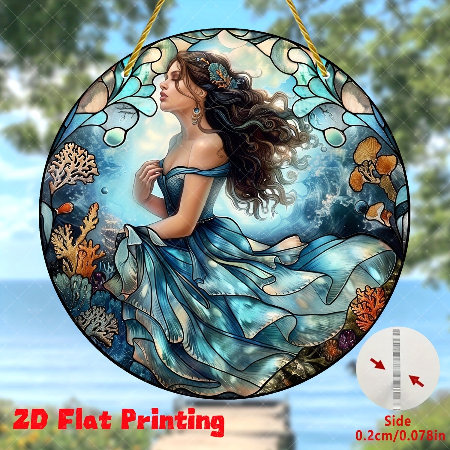 Beautiful Girl in the Sea Suncatcher Acrylic Round Window Hanging Decor Gift