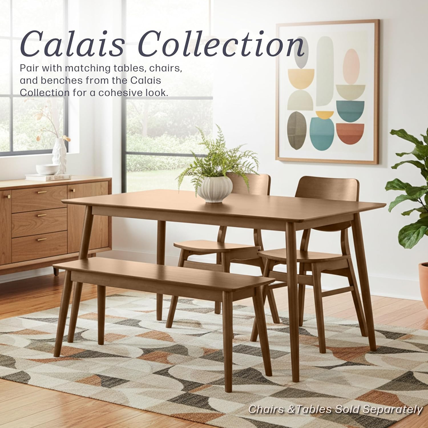 Solid Wood Dining Bench, Warm Pecan, 46” X 14” X 18”
