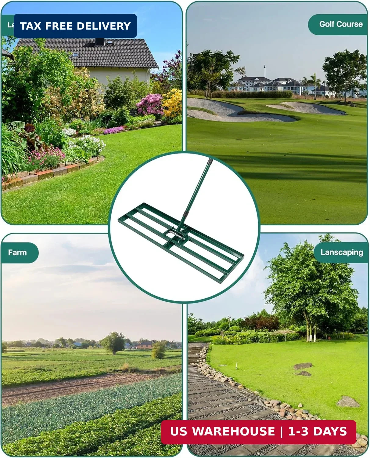Lawn Leveling Rake 30x10'', Yard Leveling Rake for Soil with Adjustable Handle,