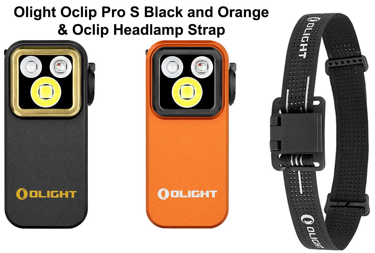 Olight Oclip Pro S Black & Orange EDC Clip Flashlights w/Headlamp Strap, 600 Lum