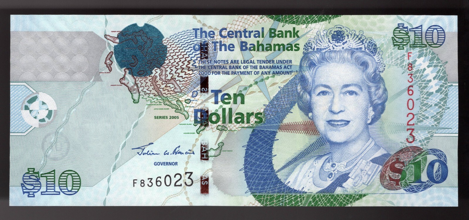 2005 Bahamas $10 DOLLARS Pic# 73  Queen FLAMINGO LIGHTHOUSE UNC Rare 1 of 2 con