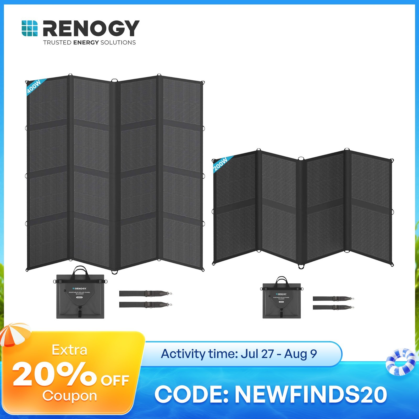 Renogy 200W 400W Solar Panel Blanket Portable Solar Suitcase Foldable Solar Pane