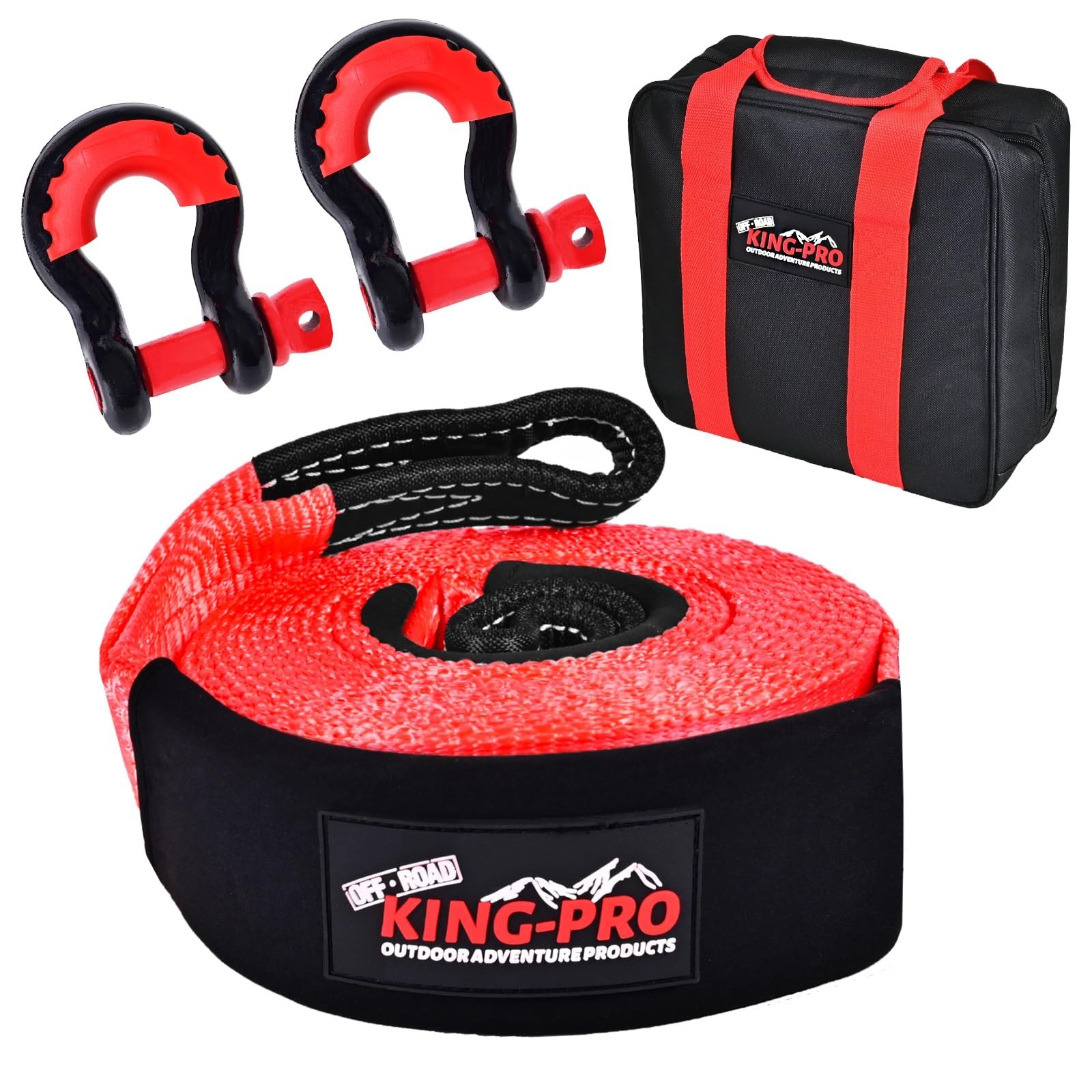 KING-PRO Recovery Snatch Strap 3" x 30ft, 33,000lbs Breaking Strength with 23...