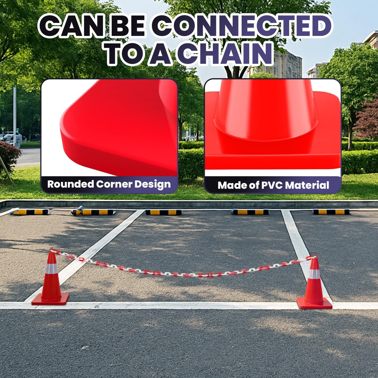 18in 20Pcs Traffic Safety Cone w/ Handle Stackable Design Road Cones w/Collar