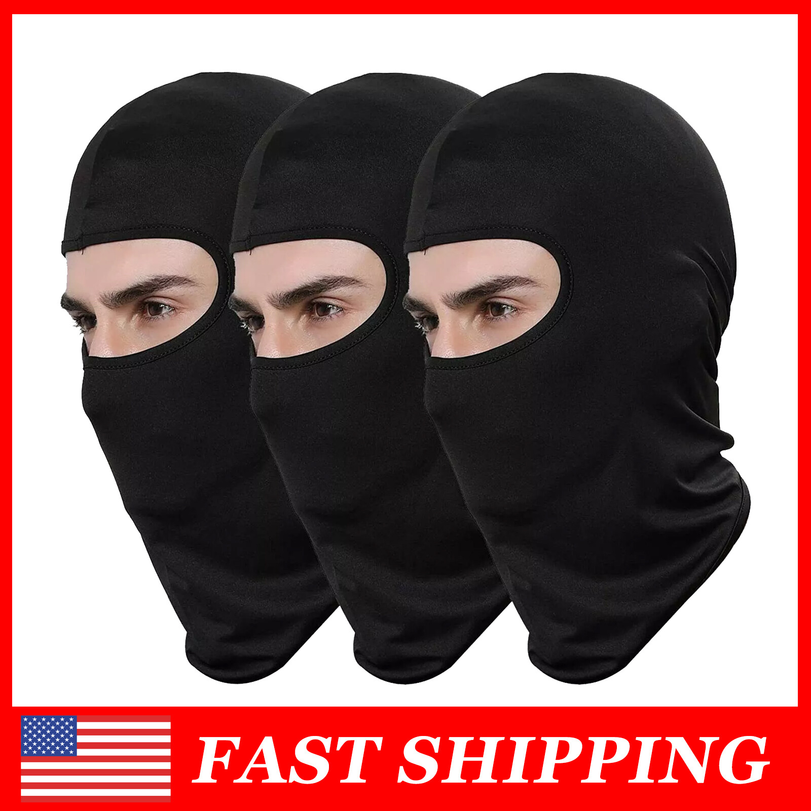 3Pcs Men Balaclava Black Face Mask Lightweight Motorcycle Ski Warmer Cycling Cap