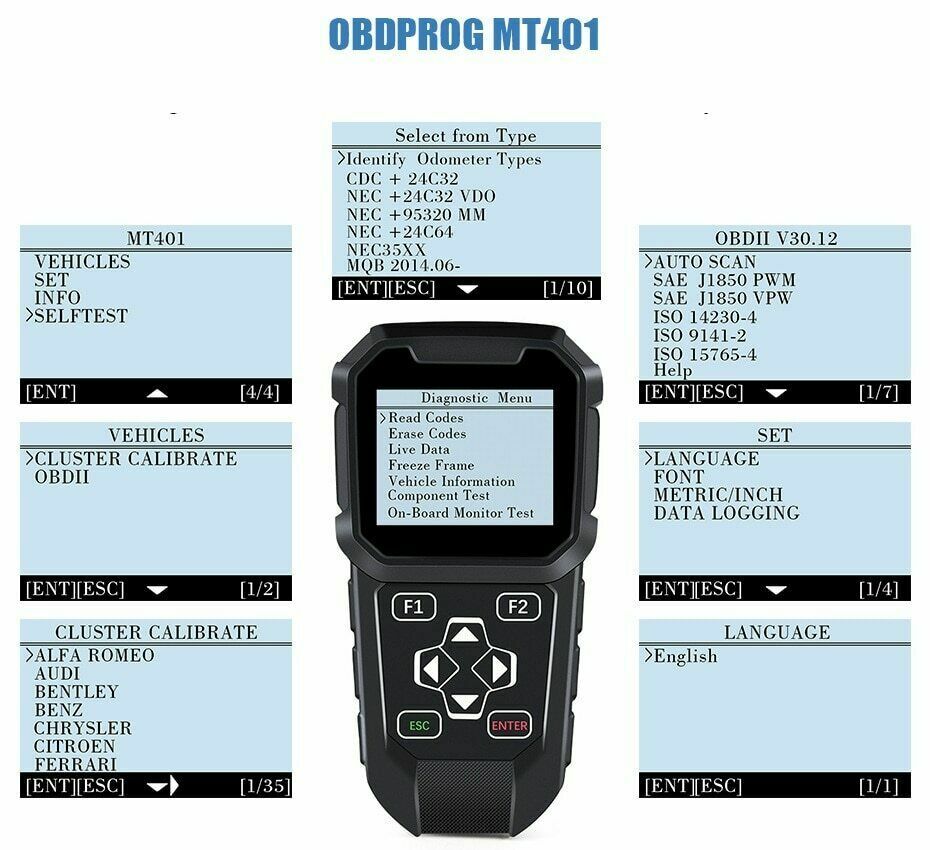 OBDPROG MT401 Odometer Correction Code Reader Mileage Adjustment OBD2 Scanner