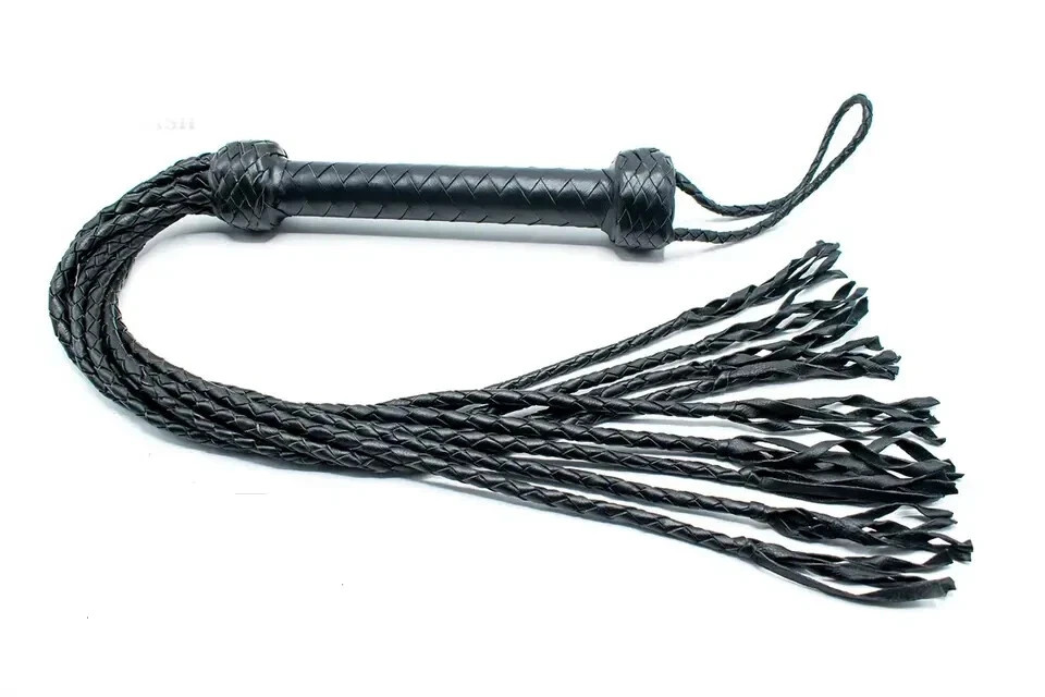 Genuine Leather Flogger with 9" Braided Handle &Matching Leather Paddle