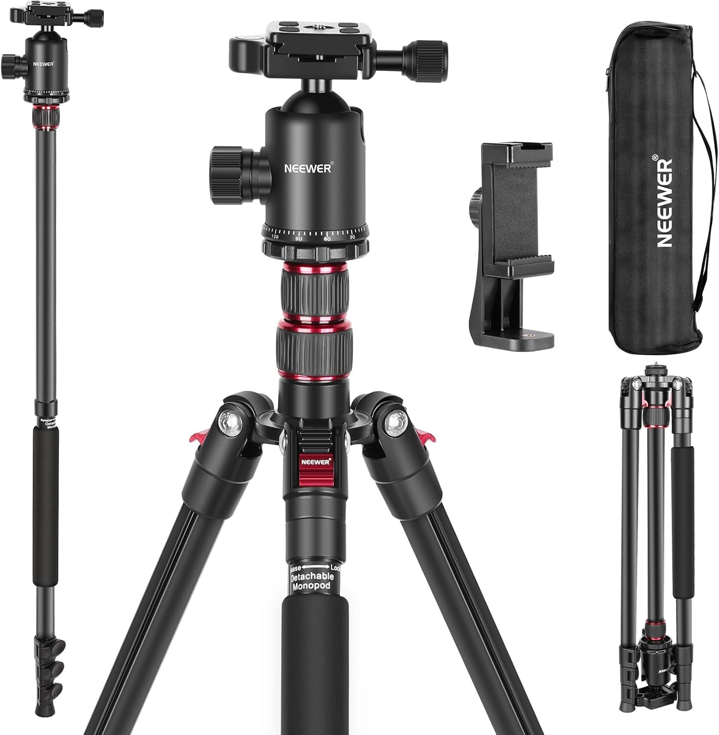 77 inch Camera Tripod Monopod for DSLR, Phone with 360° Panoramic Ball Head