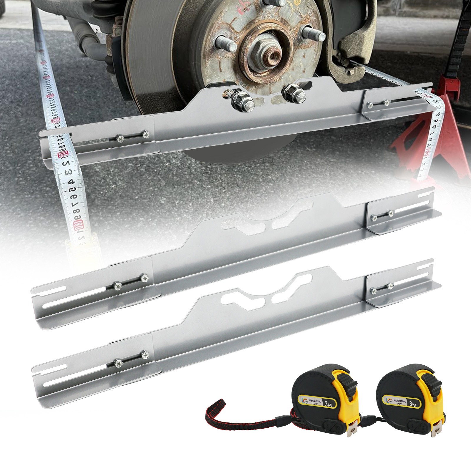 2x Wheel Alignment Tool Kit Heavy Duty Toe Alignment Tool Plates + Tape Measures