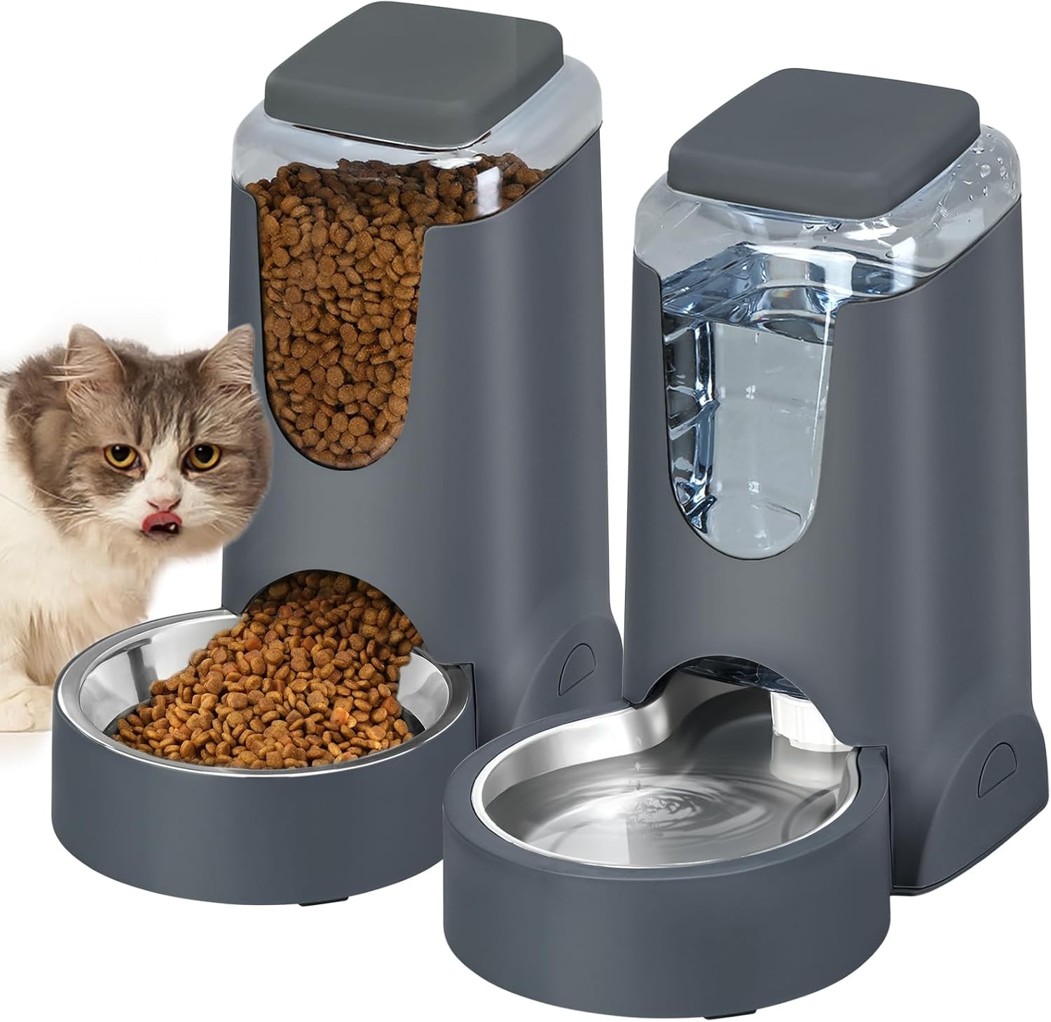 Automatic Pet Feeder & Water Dispenser w/ Stainless Bowls 1 Gallon