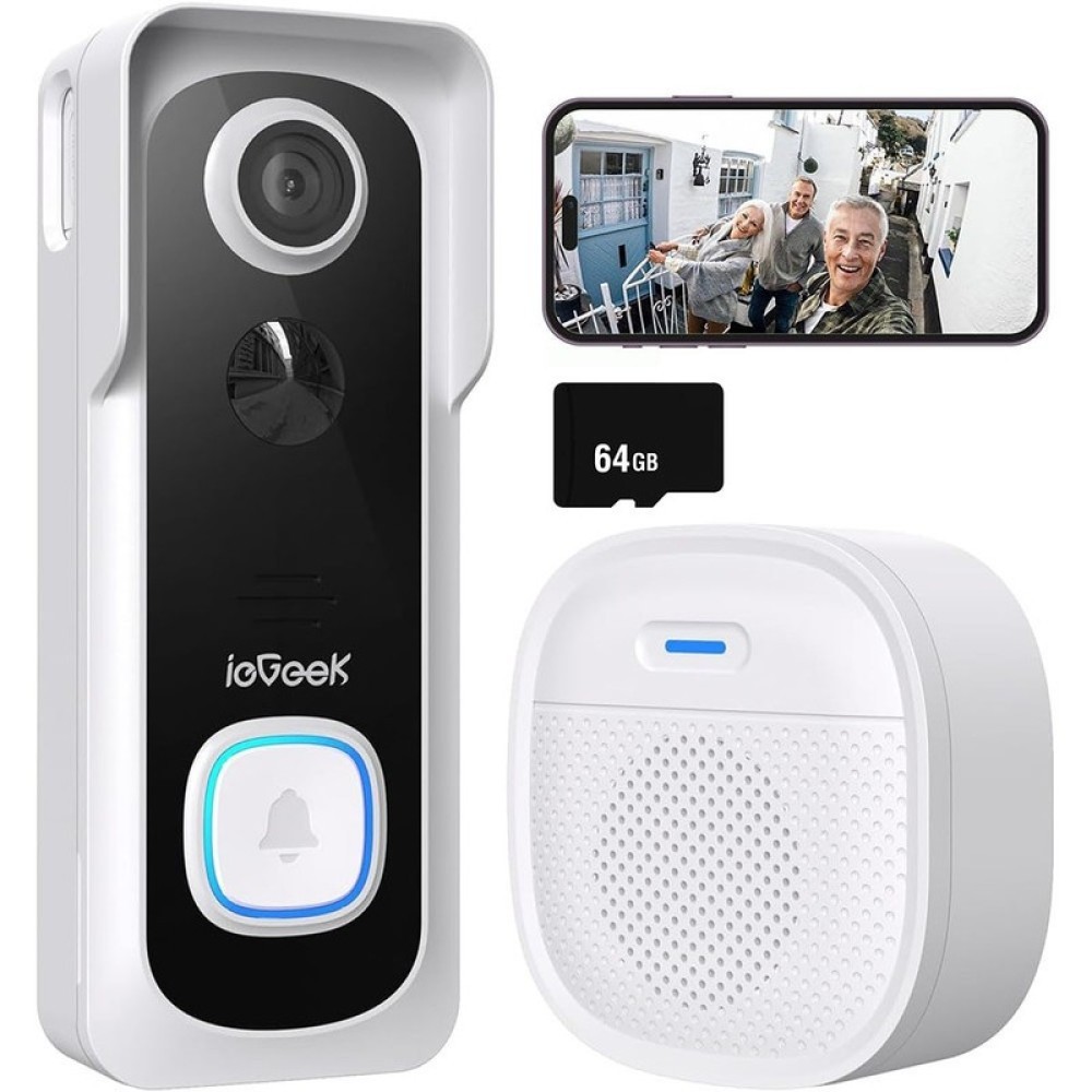 ieGeek 2K 3MP Wireless Video Doorbell No Subscription, with PIR Human Detection
