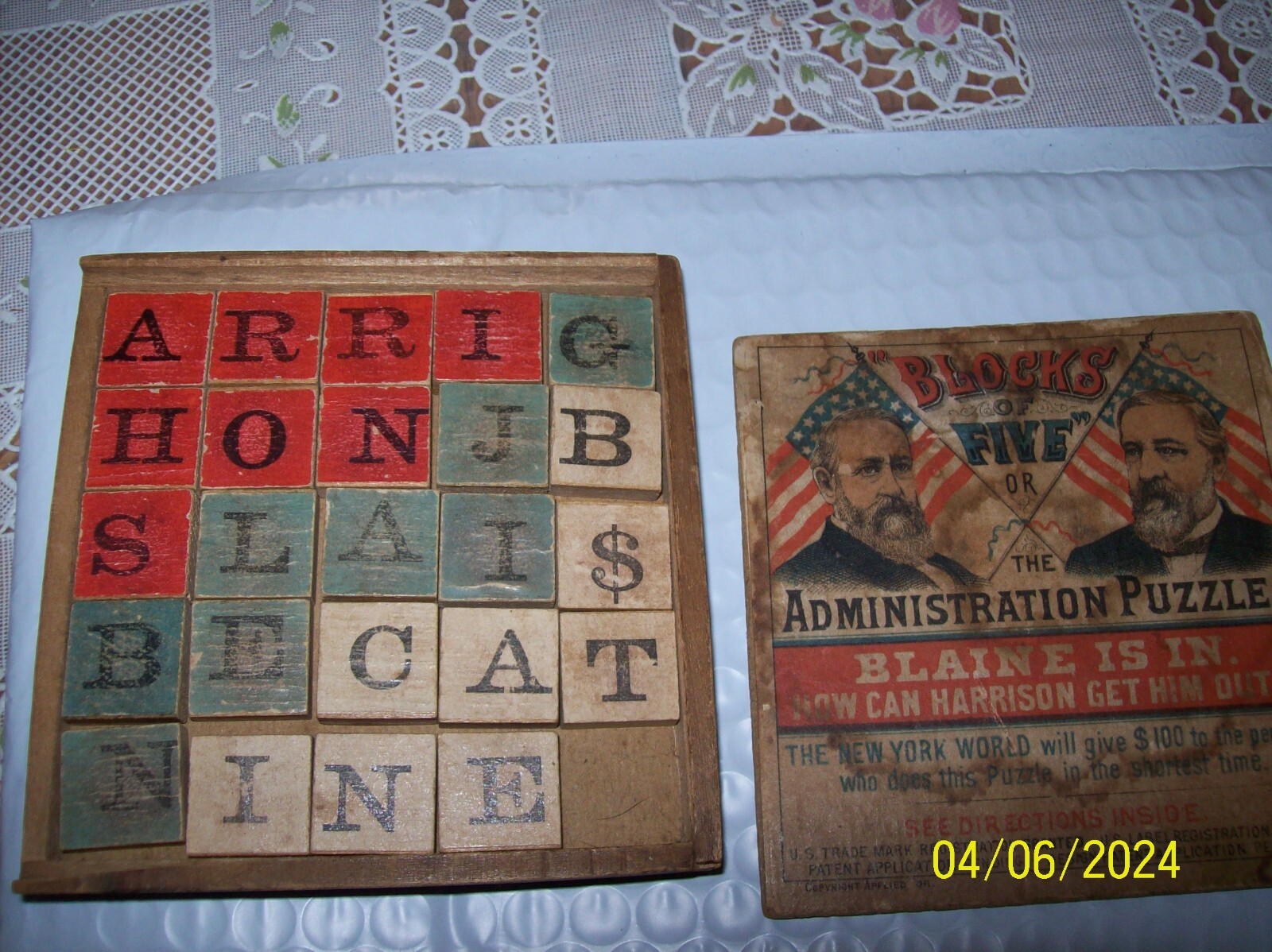 The Administration Puzzle or Blocks of Five Harrison/Blaine