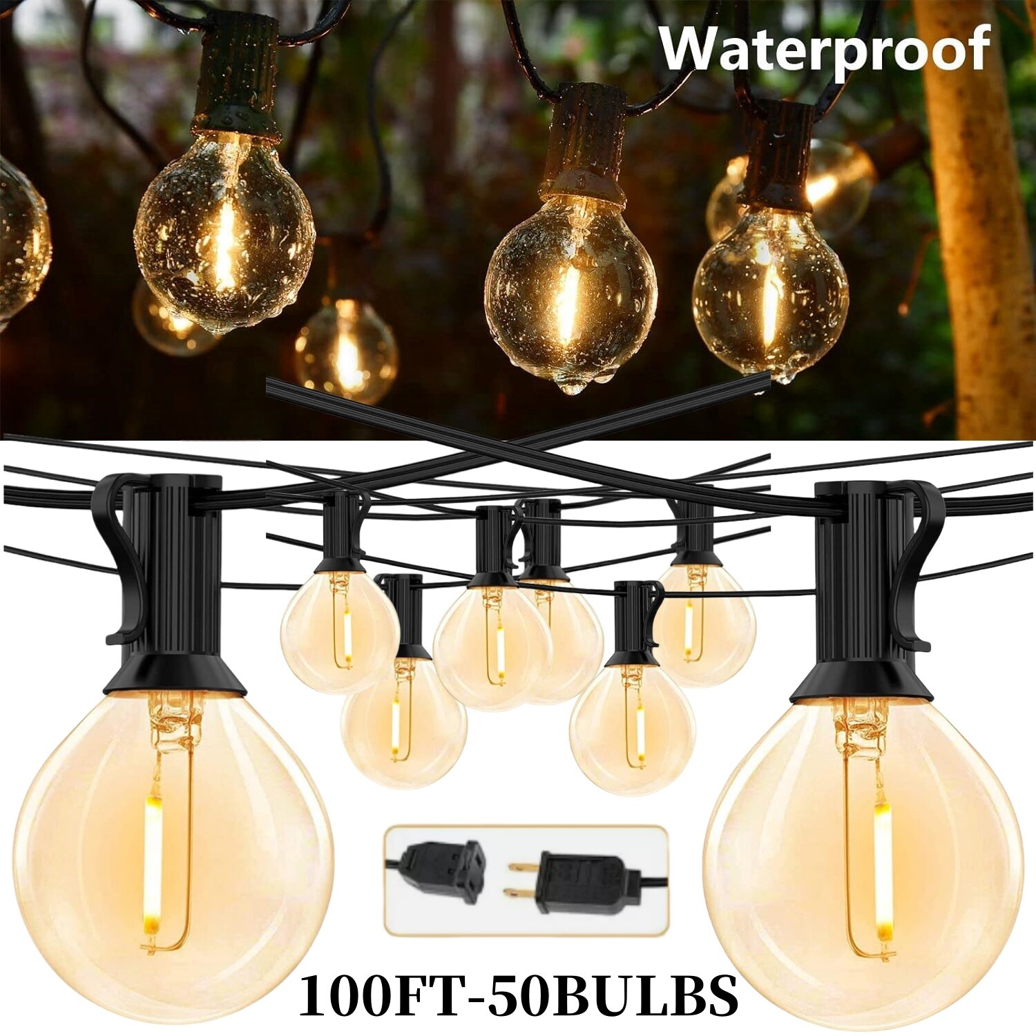 Solar String Lights Outdoor 100 Feet Waterproof Patio LED Lights with 50 Bulbs