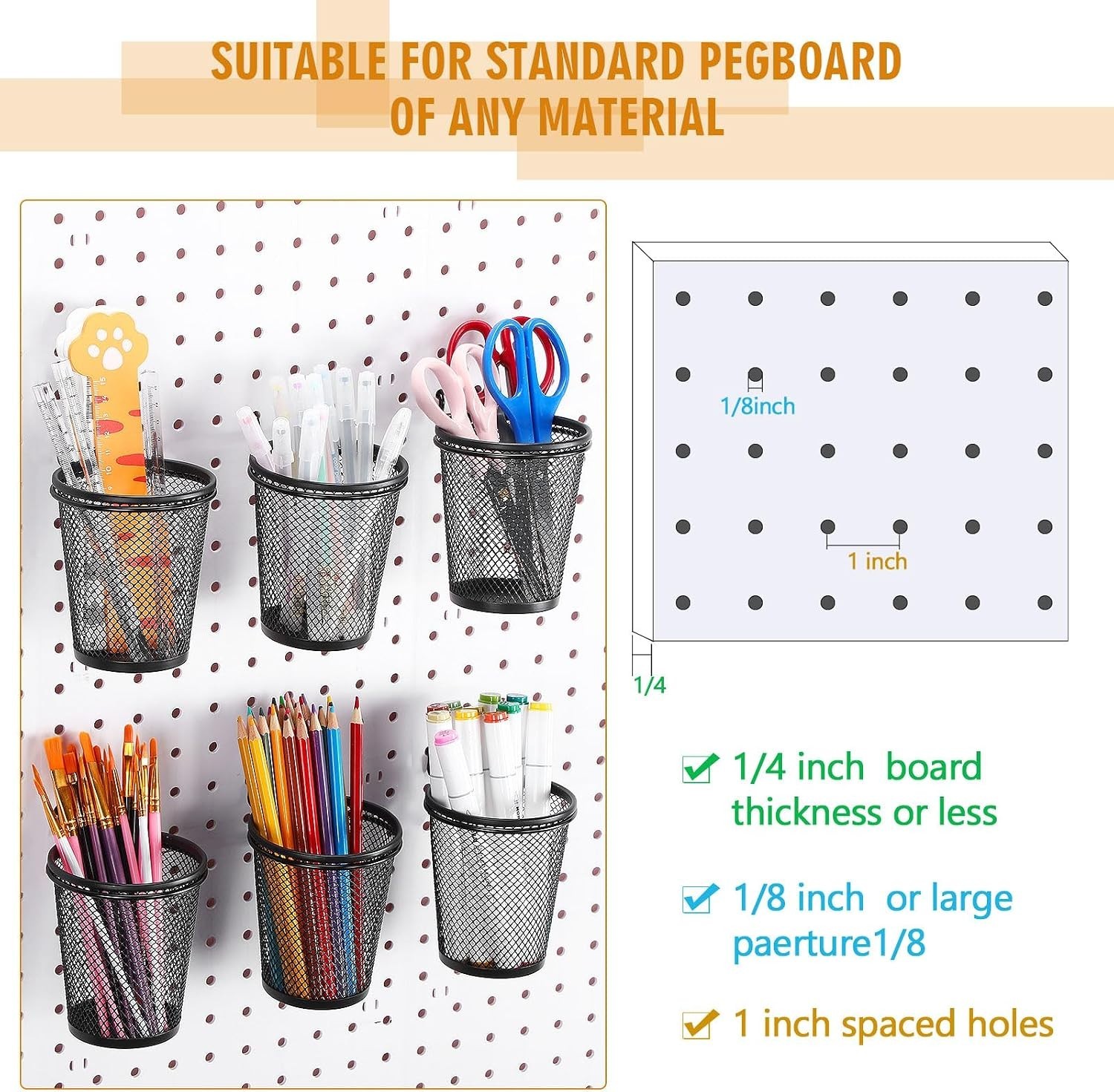 Multipurpose Pegboard Baskets with Hooks for Office and Home Organization