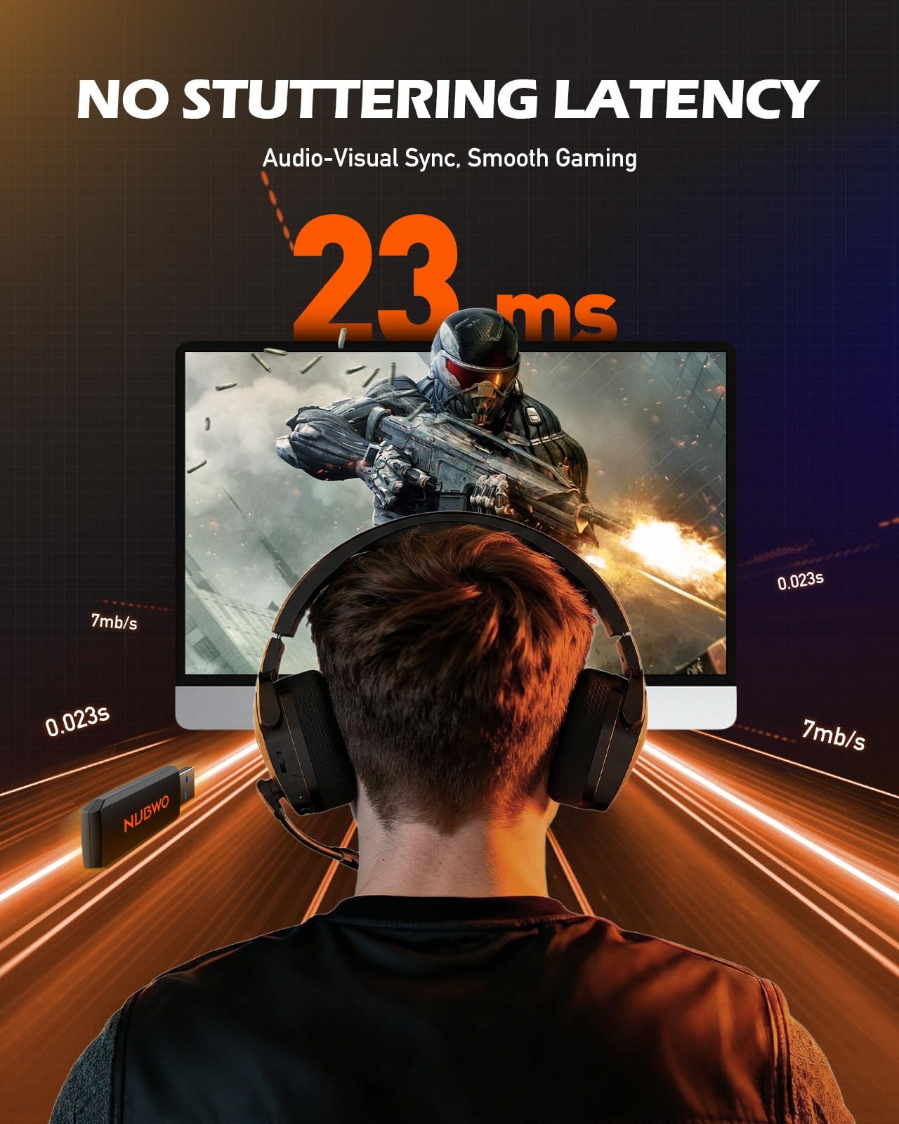 NUBWO Wireless Gaming Headset with Mic for Ps5 Ps4 PC, Zero Larger, Orange