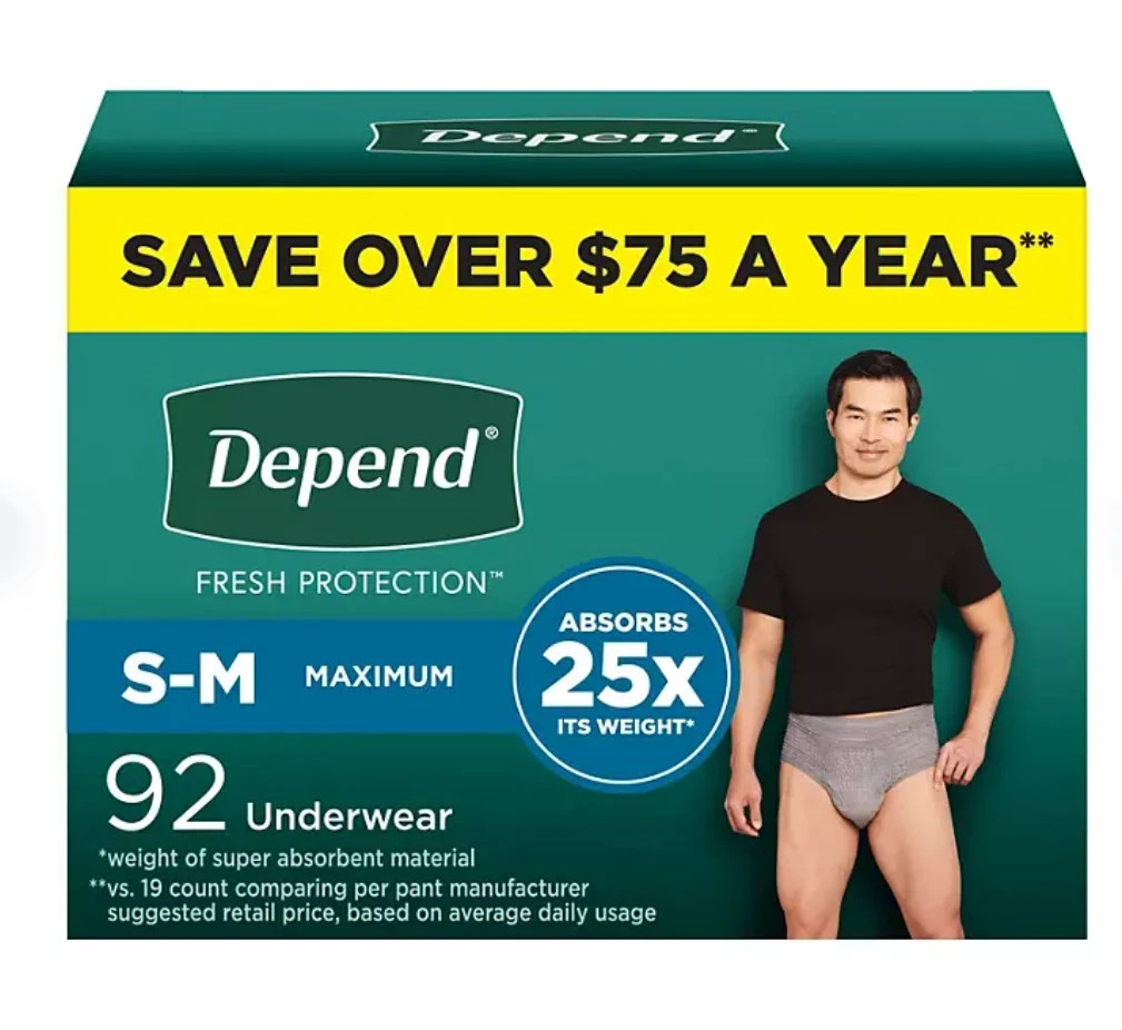 Depend Fresh Protection Adult Incontinence Underwear for Men Size S-M 92 Counts