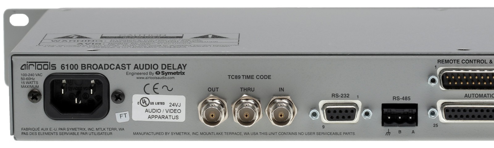 Symetrix Airtools 6100 AES Digital Audio Broadcast Profanity Delay DUMP Button
