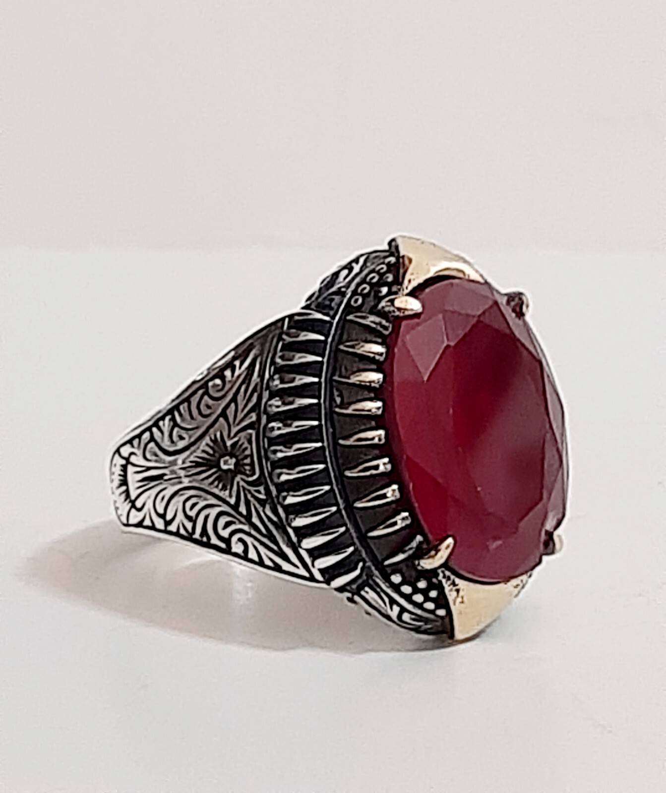 Men 925 Silver Ring Solitaire Ruby Spinel Ring Man Sterling $