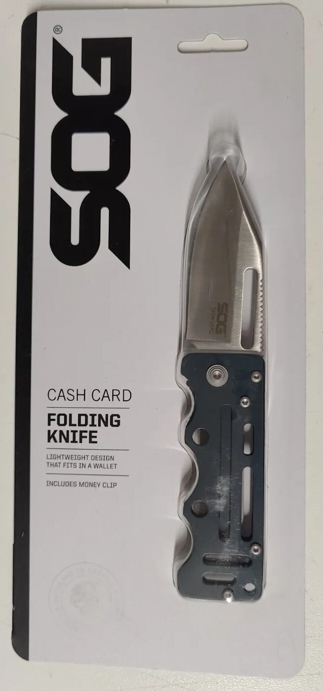 SOG Cash Card Folding Pocket Knife Stainless Steel Gray Handle Money Clip EZ3-CP