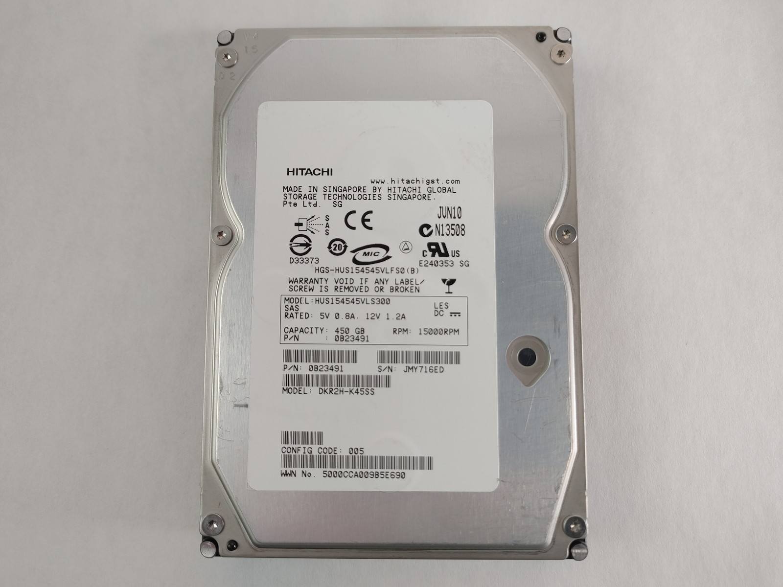 Lot of 10 Hitachi HUS154545VLS300 450 GB 3.5" SAS Enterprise Hard Drive