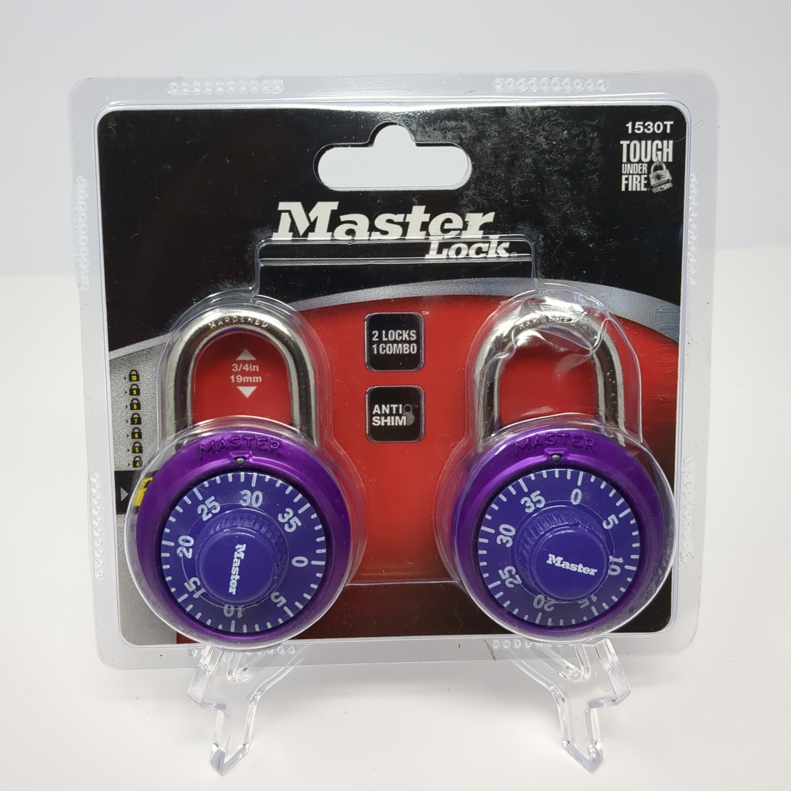 Master Lock, Combination Padlock, 2 Pack 1 Combo Anti-Shim, 3/4",(1530T), Purple