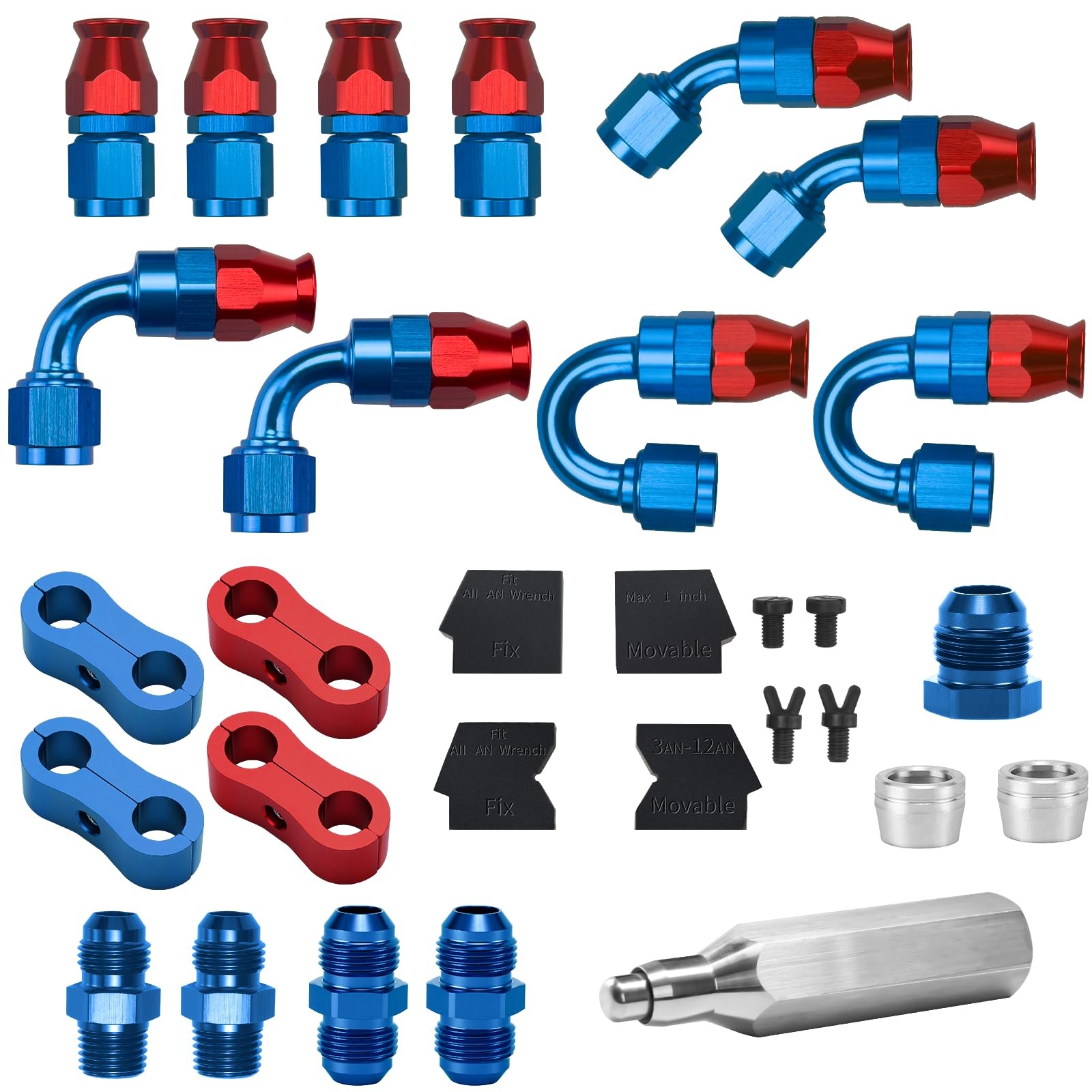 BRIFITOR 6AN PTFE Hose End Fittings Kit 0/45/90/180 Degree Fittings with 6AN